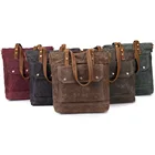 Factory Sales Vintage Waxed Canvas Tote Bag With Long Leather Strap Fashionable Durable Women Handbag