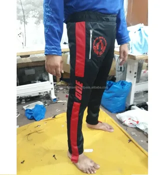 black track pants with red stripe mens