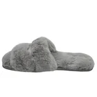 Winter Indoor Grey Open Toe Fluffy Faux Rabbit Fur Slippers for Ladies