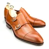 DOUBLE MONK BROWN MENS GENUINE LEATHER DRESS SHOES
