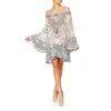 factory cheap price gorgeous digital printed kaftan Crystal embellishment Tassel ties High low hem Split sleeves dress