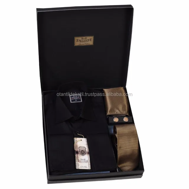 black gift box, shirt box tie set, set french cuflin shirt in
