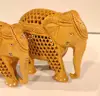 Annu Exports 6" and 5" Set of 2 Wood Elephant Pair Hand Carving Wood Carving Trunk Up Elephant Lucky Elephant Baby