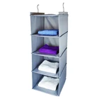 Hot selling Oxford simple Houseware 4 Shelves Hanging Closet Organizer with metal hanging hooks, grey