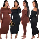2019 Fashion Women Bodycon Black Long Sleeve Evening Party Maxi Dress Sexy Tube Top Knit African Dresses