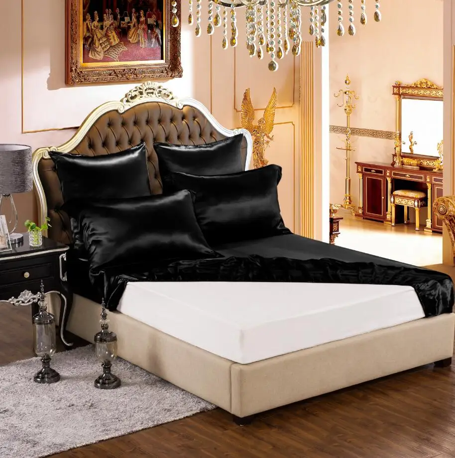 Ivory White Hotel Quality Bed Linen Sheet Oeko tex-100 Elegance Seamless Silk Bedding Set