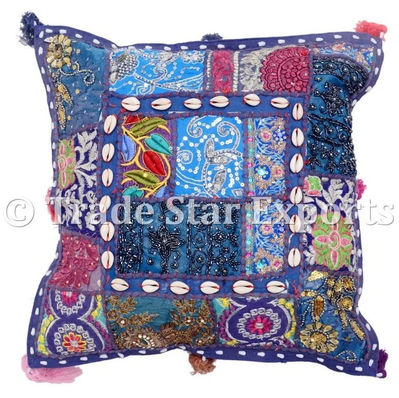 indian cotton handmade ethnic patchwork cushion cover vintage