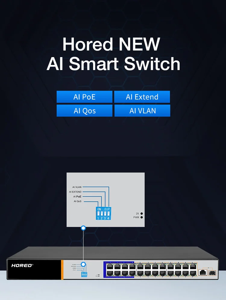 SFP Switch Vlan 250 meter AI POE Fast Ethernet 24 Port PoE Switch