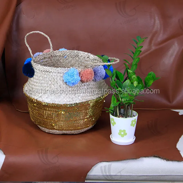 hand woven multi function belly seagrass basket