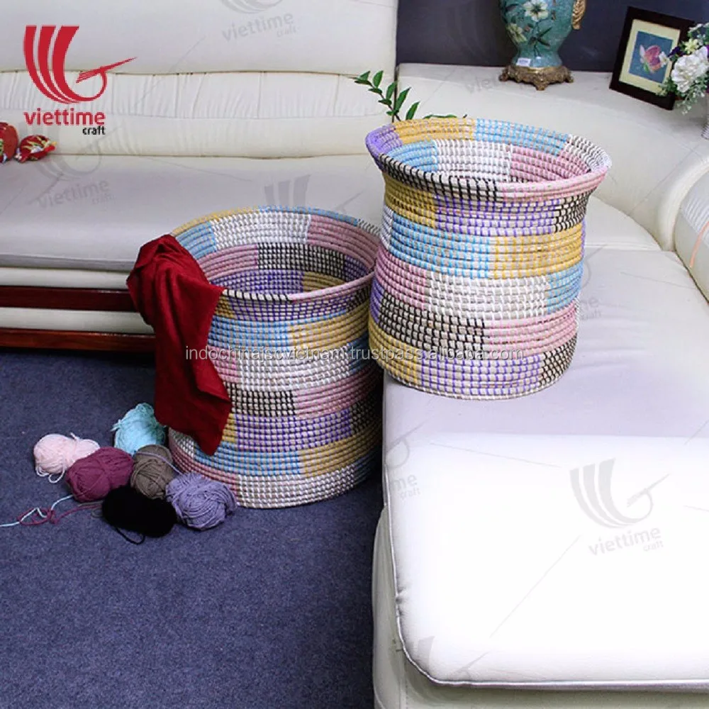 set of 2 vietnam handmade seagrass storage basket wholesale