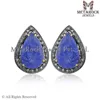 Pear Shaped Blue Sapphire Gemstone Pave Diamond Designer Stud Earrings 925 Sterling Silver Jewelry