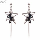 European And American New Fashion Women Crystal Stone Hollow Out Zircon Pentagram Earrings