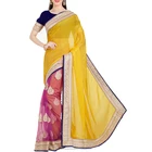 Fantastic Yellow and Pink Colored Net and Satin Silk Saree.