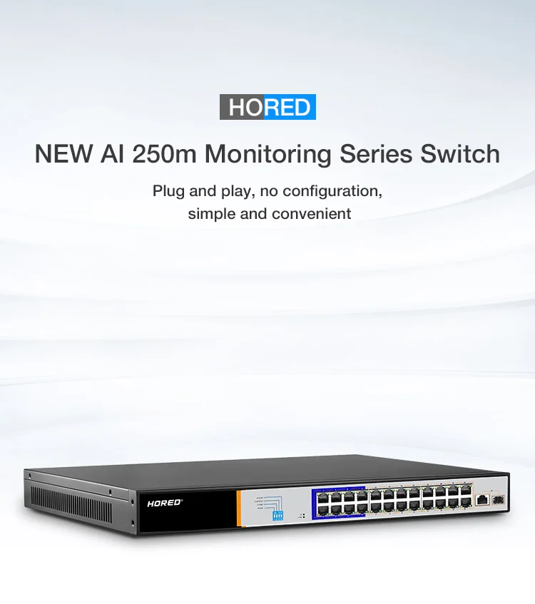 SFP Switch Vlan 250 meter AI POE Fast Ethernet 24 Port PoE Switch