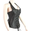 Leather Laced and Zippered Halter Corset
