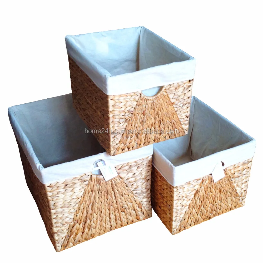 woven water hyacinth wicker basket with liner