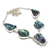 Amazing Abalone Shell,Green Onyx,Topaz Cut stone Silver Overlay Necklace