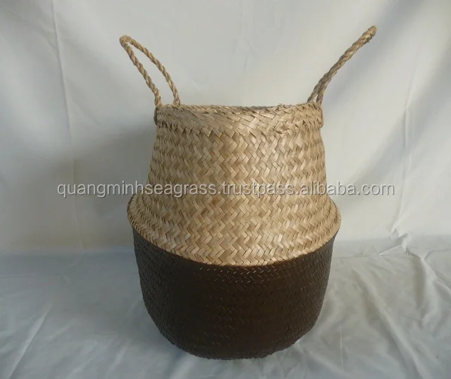 bottom seagrass rice basket hand weaving wicker fruit basket