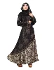 Black Color Printed Satin With Lycra + Chiffon Abaya Burkha With Waist Belt Style And Hijab Scarf For Women