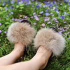 CX-A-97C Fashion EVA Slide Sandal Fur Lady Real Fox Fur Slipper Indoor Custom Slides