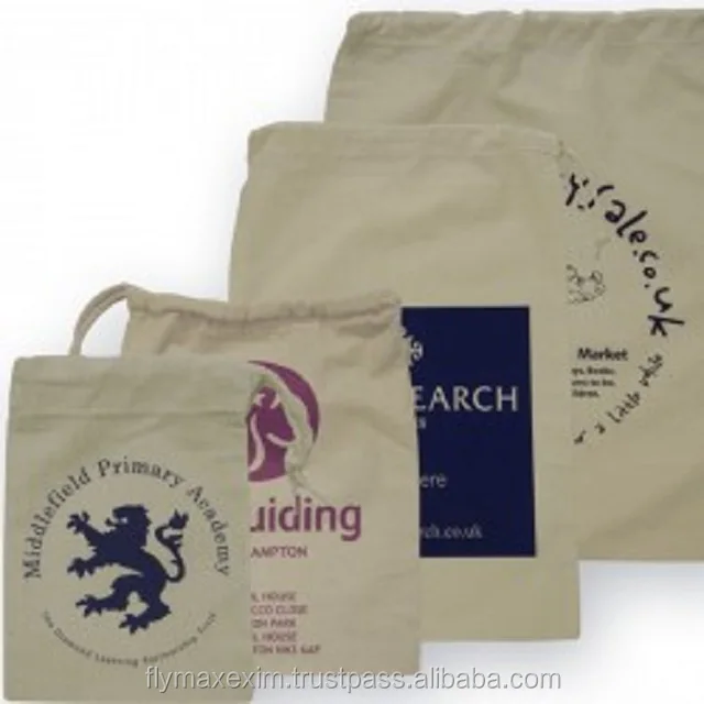 white muslin cotton printed drawstring dust bag for clothes
