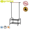 MIT multi functional wooden clothes hanger stand with 2 shelf
