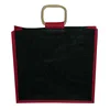 Wooden Square Shape Cane Handle PP Laminated Jute Fabric Shopping Bag