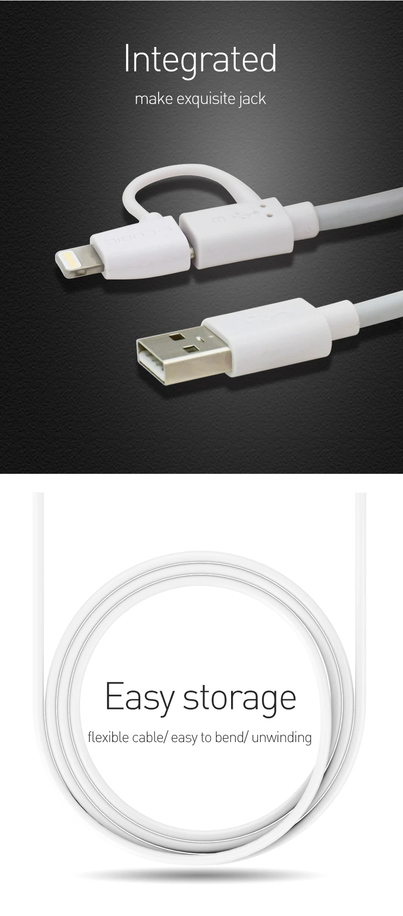 L-CUBIC Wholesale universial mobile data cable 2 in 1 charging data micro usb cable for iphone android phone - ANKUX.COM