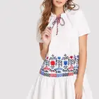 cover neck white woman top design with embroidered detail