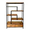 Industrial & vintage iron metal & solid mango wood 2 drawer book shelf