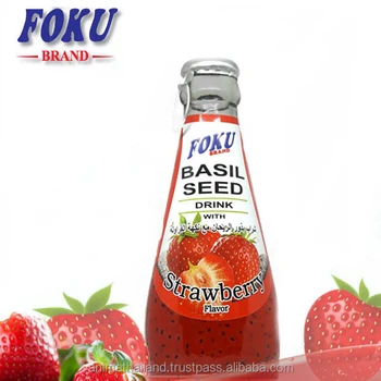 basil seed drink with strawberry flavor glass bottled from