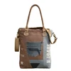 Canvas & jeans Patchwork Leather Handle Print Tote Bag Women Shopping Bags