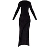 Black Long Sleeve Asymmetric Maxi Dress Women Evening Club Party Dresses