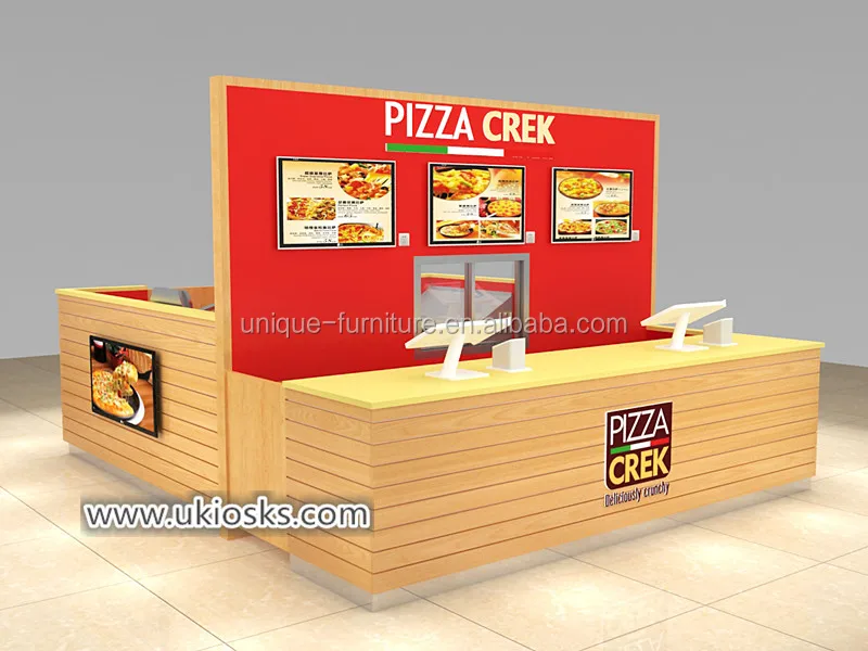 12X14ft commercial fast food pizza kiosk & pizza shop counter design for shopping mall