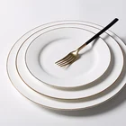 Hotel Restaurant Wedding Catering Banquet Use Bone China Dinner Plate, Gold Rims Plates Dishes