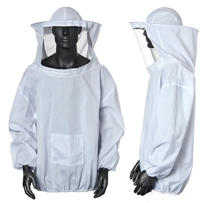 Apicultor ropa de protección chaqueta de material de poliéster de algodón abeja mantener sombrero traje de manga blanco azul