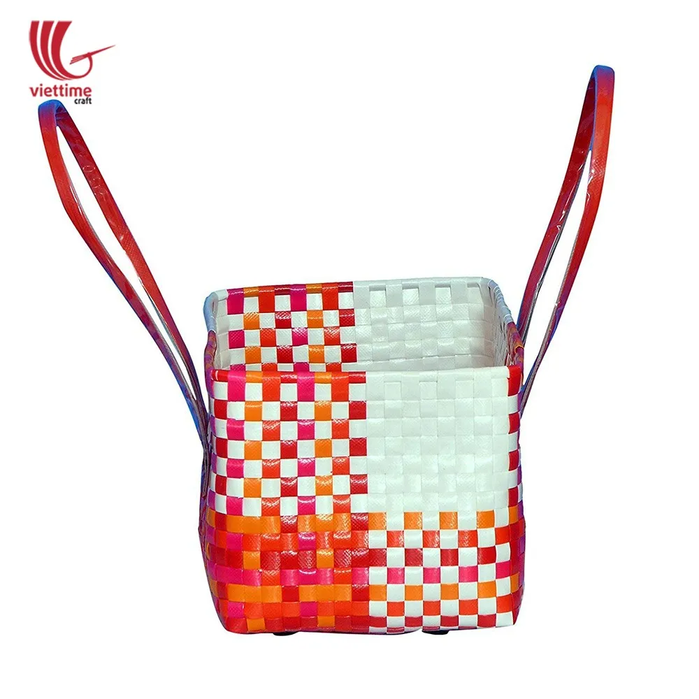 woven plastic bag basket with lid and handles wholesale