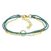 Bracelet with Gold Color Chain, Japanese Glass Seed-beads, Silver Color Ring and Brass Color Beads on Two Lines of Hand-twisted