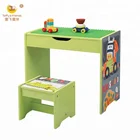 Toffy &Friends Wooden kids lego play table stool set with storage animal safari design study desk stool
