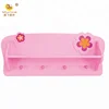 wooden kids wall coat hooks wall clothes rack pink flower for girls