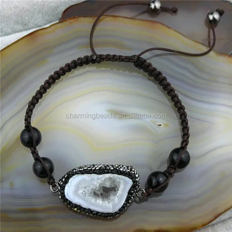 CH-JST0771 wholesale rhinstone pearl connector bracelet,handmade macrame stone charm bracelet ,braided bracelet fashion