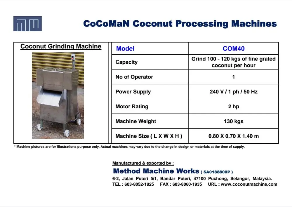 2017 CoCoMaN Coconut Grinding Machine COM40 Catalogue