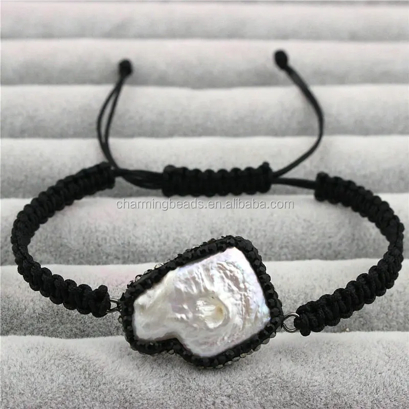 CH-JST0771 wholesale rhinstone pearl connector bracelet,handmade macrame stone charm bracelet ,braided bracelet fashion