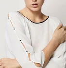 Ladies' Knitted 95% Model 5% Spandex Jersey Long Sleeve Buttoning Blouse