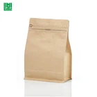 Stock product 0.5lb 250g 8oz kraft paper flat block box bottom stand up pouch bag with zipper for chai tea spice super food