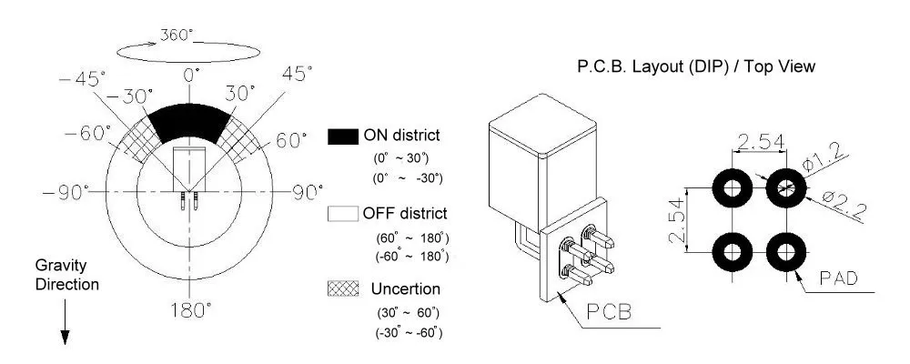 oncque rbs070410 45 degree roll ball detecting tilt switch