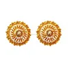 Fine Jewelry 22 Kt Solid Yellow Real Gold Stud Women Two Tone Round Earrings Screw Back