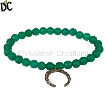 Horse Shoe Charm 925 Sterling Silver Bracelet Pave Diamond Green Horse Shoe Charm 925 Sterling Silver Bracelet Pave Diamond Green Onyx Gemstone Beads Jewelry Supplier