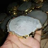 White Agate Slice With Gold Coasters : Buy Online From Noor Agate From India