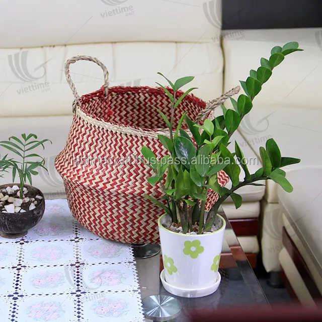 black zigzag belly seagrass basket with tassels